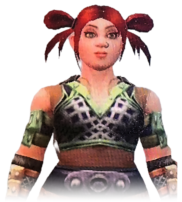 Blessica Wobblepots, the lab's red-haired dwarf Head Alchemist